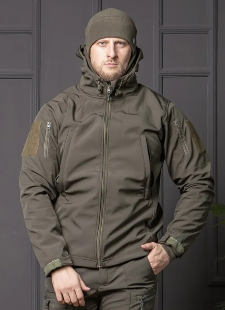 Мужская куртка НГУ Softshell оливковый цвет с анатомическим покроем ветрозащитная M - изображение 1