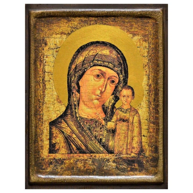 Икона "Пресвятая Богородица Одигитрия Казанская" на дереве 20х15 см - Фото 1 Икона "Пресвятая Богородица Одигитрия Казанская" на дереве 20х15 см - изображение 1