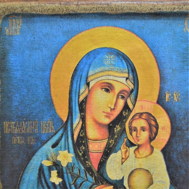 Ікона "Пресвята Богородиця Нев'янучий Цвіт" на дереві 20х15 см - зображення 4