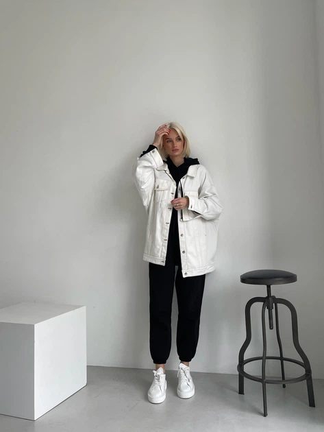 Жіноча подовжена джинсова куртка з якісного деніму MILIRUD DENIM розмір One size білого кольору (00511) - зображення 4