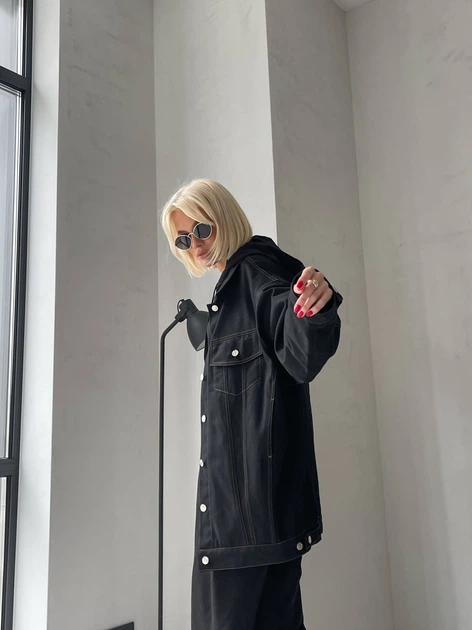 Жіноча подовжена джинсова куртка з якісного деніму MILIRUD DENIM розмір One size чорного кольору (00511) - зображення 5