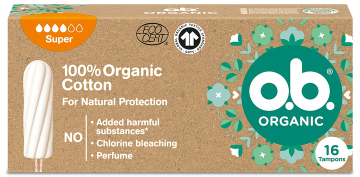 Tampony o.b. Organic Super 16 szt (3574661619156) - obraz 1