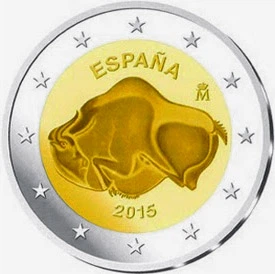Монета Испания 2 евро 2015 Биметалл UNC Пещера Альтамира - Фото 1 Монета Испания 2 евро 2015 Биметалл UNC Пещера Альтамира - изображение 1