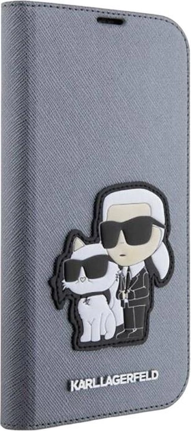 Etui z klapką Karl Lagerfeld Saffiano Karl&Choupette do Apple iPhone 14 Pro Silver (3666339122843) - obraz 1
