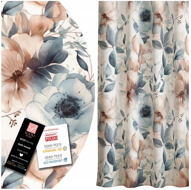 Готова напівзатемнювальна штора Soovi Home 140 х 250 см на тасьмі Peach blue flowers (14559630741) - Фото 6 Готова напівзатемнювальна штора Soovi Home 140 х 250 см на тасьмі Peach blue flowers (14559630741) - изображение 6