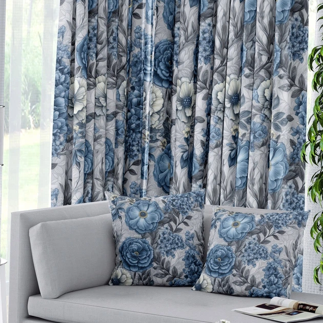 Готова напівзатемнювальна штора Soovi Home 140 х 250 см на тасьмі Blue flowers (14559817451) - изображение 7