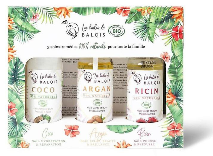 Zestaw Les Huiles De Balquis 100% Organic Virgin Oil Coconut 50 ml + Argan 50 ml + Ricin 50 ml (3760309700137) - obraz 1