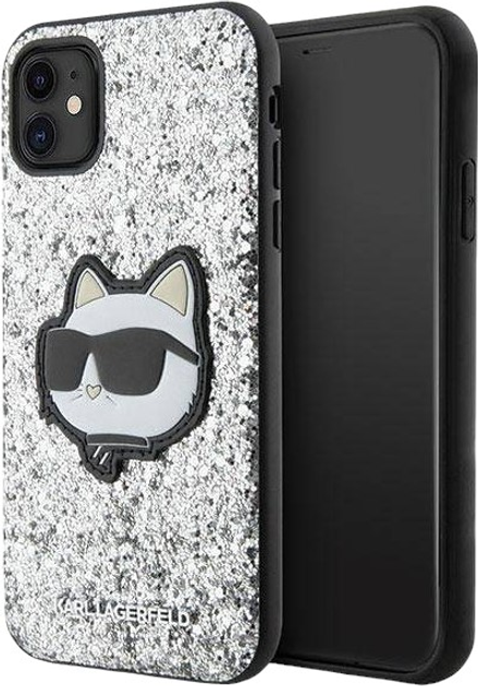 Панель Karl Lagerfeld Glitter Choupette Patch do Apple iPhone Xr/11 Silver (3666339170035) - зображення 1