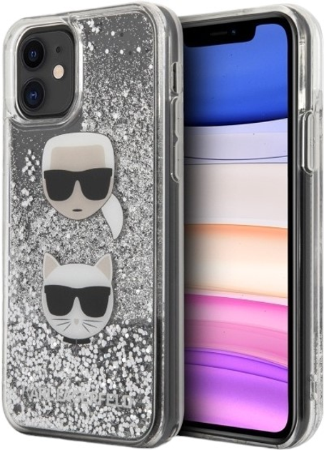 Etui Karl Lagerfeld Glitter Karl&Choupette do Apple iPhone Xr/11 Silver (3700740475607) - obraz 1