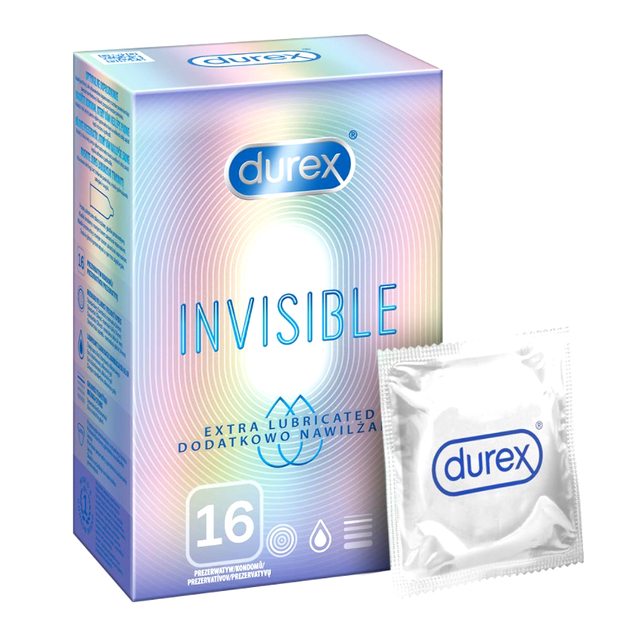Презервативи Durex Invisible додатково зволожені тонкі 16 шт (5900627081428) - зображення 1