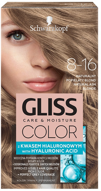 Farba do włosów Gliss Color Care & Moisture 8-16 Naturalny Popielaty Blond 143 ml (9000101622478) - obraz 1
