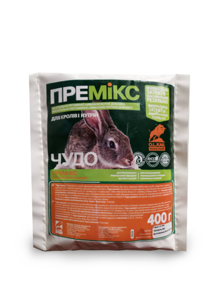 Премікс Чудо O.L.KAR. для кролів і нутрій 400 г - Фото 1 Премікс Чудо O.L.KAR. для кролів і нутрій 400 г - зображення 1