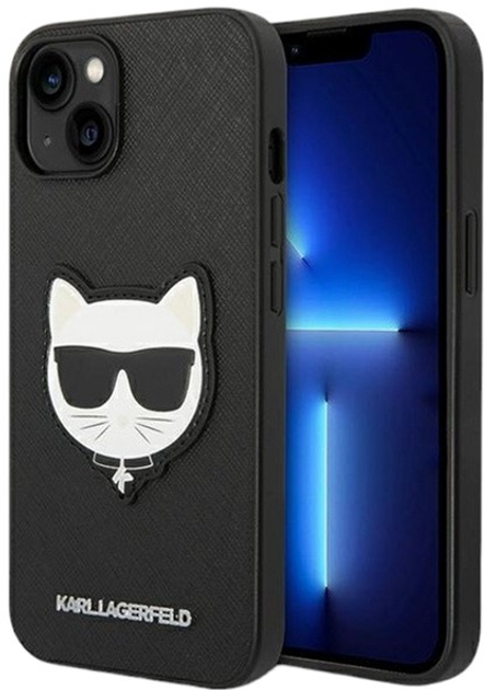 Etui Karl Lagerfeld Saffiano Choupette Head Patch do Apple iPhone 14 Black (3666339076955) - obraz 1