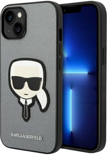 Панель Karl Lagerfeld Saffiano Karl Head Patch для Apple iPhone 14 Silver (3666339077075) - зображення 1