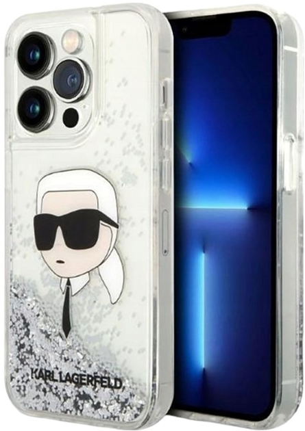 Панель Karl Lagerfeld Glitter Karl Head для Apple iPhone 14 Pro Max Silver (3666339086879) - зображення 1