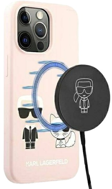 Etui Karl Lagerfeld Silicone Ikonik Karl&Choupette Magsafe do Apple iPhone 13/13 Pro Light Pink (3666339035143) - obraz 1