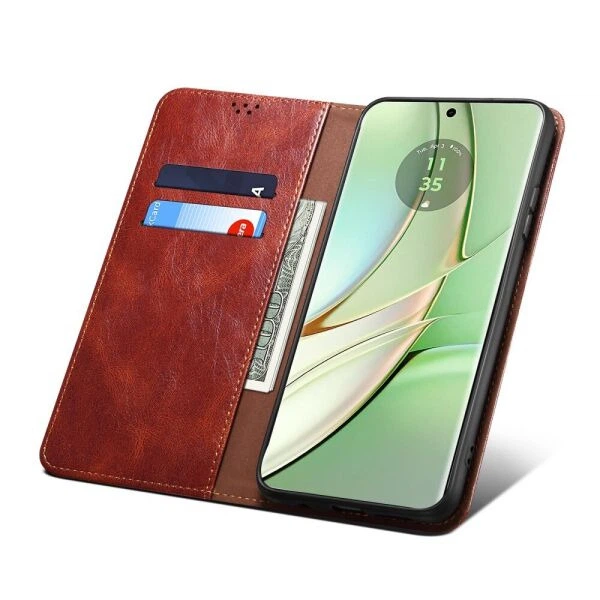 Чохол-книжка з кишеньками UniCase Leather Wallet для Motorola Edge 40 - Brown - зображення 4
