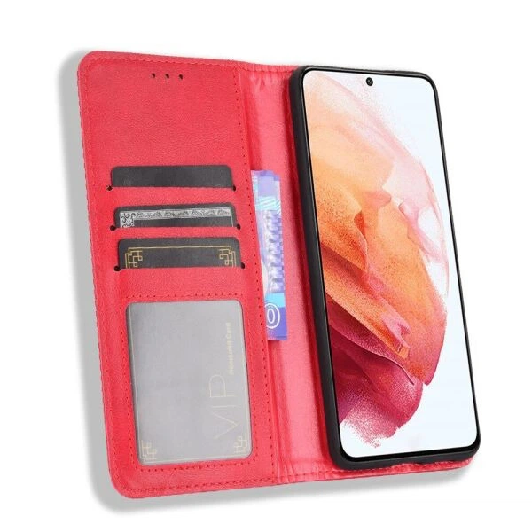Чехол-книжка Deexe Retro Style для Samsung Galaxy S21 (G991) - Red - изображение 5