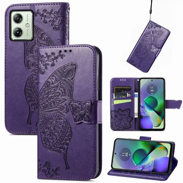 Чехол-книжка с рисунком UniCase Butterfly Pattern для Motorola Moto G54 / G54 Power - Dark Purple - изображение 4