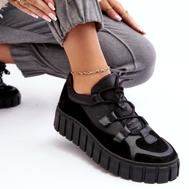 Sneakersy damskie skórzane na platformie do kostki Zazoo M01/1 39 Czarne (5905677958041) - obraz 8