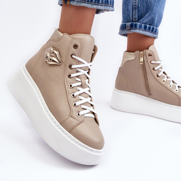 Sneakersy damskie ze skóry naturalnej Lemar Katerin 39 Beżowe (5905677952407) - obraz 6