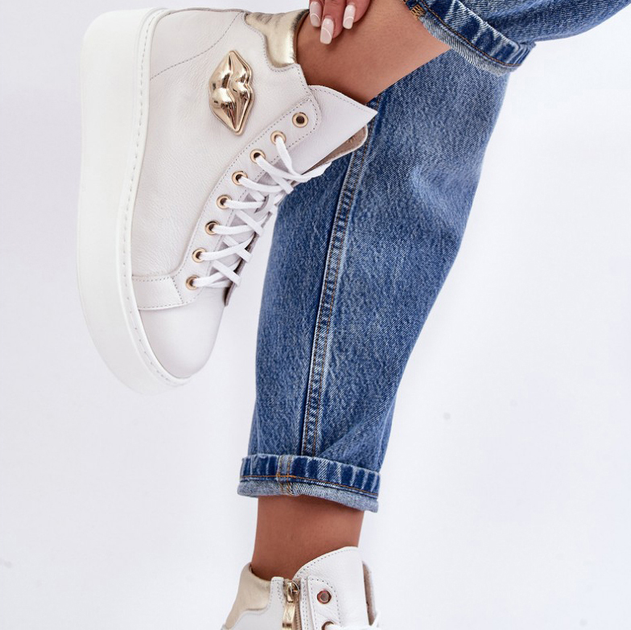 Sneakersy damskie ze skóry naturalnej Lemar Katerin 38 Białe (5905677952292) - obraz 4