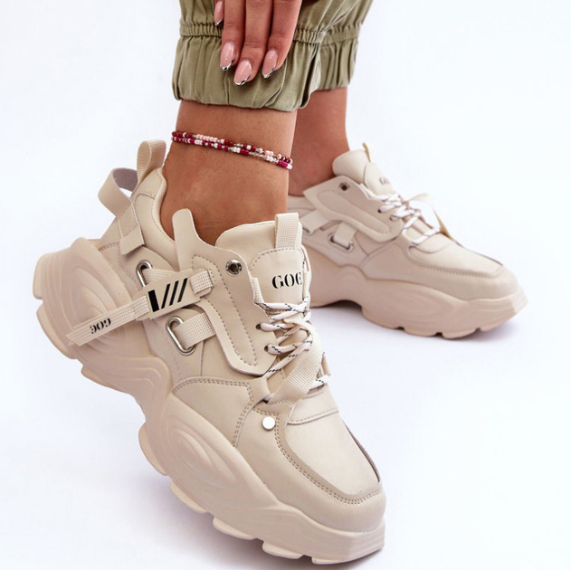 Sneakersy damskie na wysokiej platformie GOE MM2N4015 40 Beżowe (5905677886559) - obraz 3