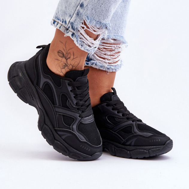 Buty sportowe damskie z siatką na platformie do kostki oddychające Contiro 38 Czarne (5905677437676) - obraz 3