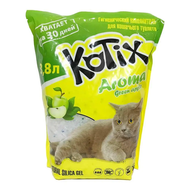 Наповнювач селікогелевий Kotix 3,8л Green Apple - Фото 1 Наповнювач селікогелевий Kotix 3,8л Green Apple - зображення 1