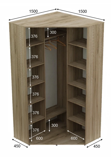 Шкаф-купе двухдверный угловой Алекса 150*150*220 см Дуб крафт серый ДСП + Зеркало Угол-5 - изображение 2