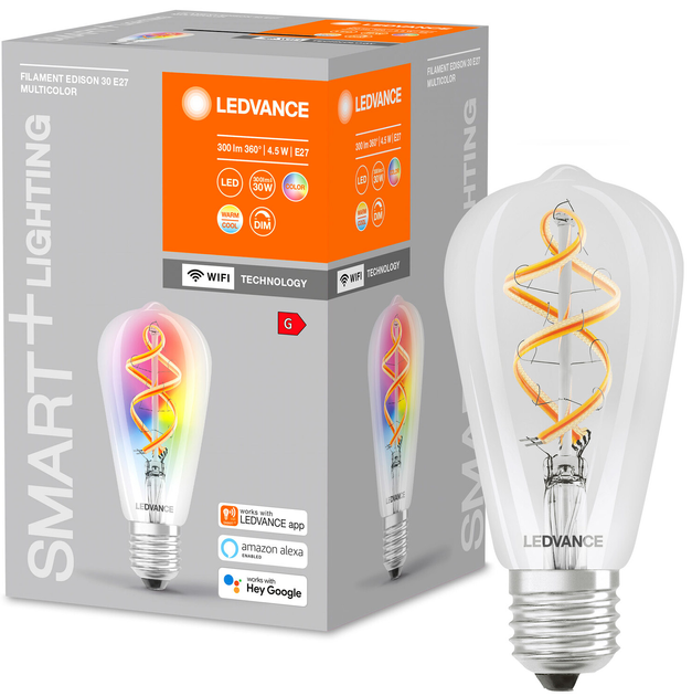 Lampa LED Ledvance smart+ Wi-Fi Filament ST64 RGBW 4,5W E27 Dim (4058075609914) - obraz 1