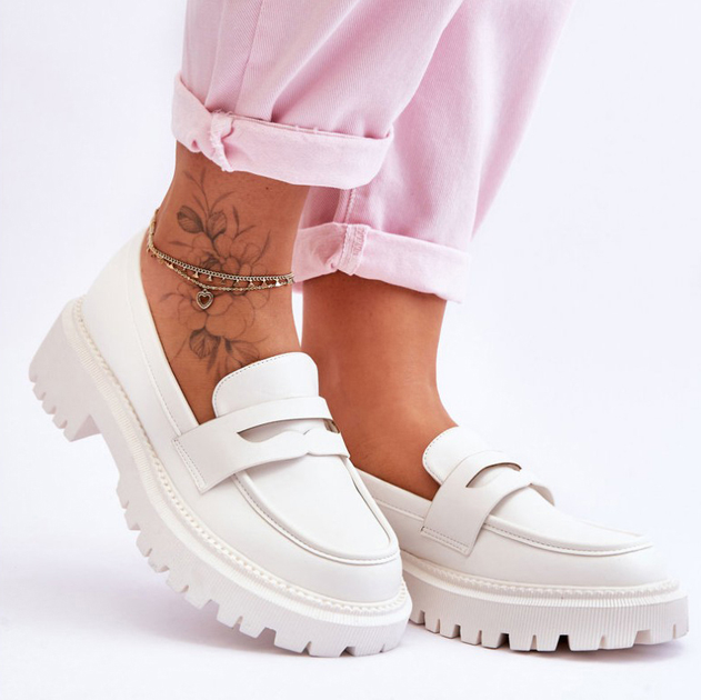 Loafersy damskie na grubej podeszwie Riverside 38 Białe (5905677115864) - obraz 3