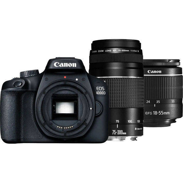 Зеркальный фотоаппарат Canon EOS 4000D Kit 18-55mm EF-S/75-300MM Black ...