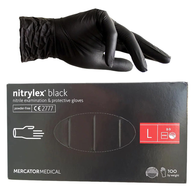 Рукавички чорні Nitrylex Black нітрилові неопудрені L RD30104004 (ящик 10 пачок) - зображення 1