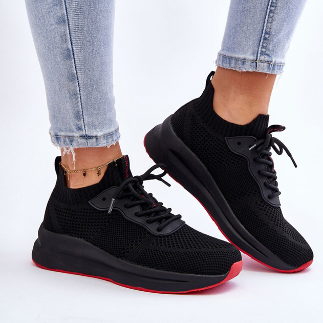 Sneakersy damskie z siatki na platformie do kostki wsuwane Cross Jeans LL2R4032C 39 Czarne (8697319464566) - obraz 4