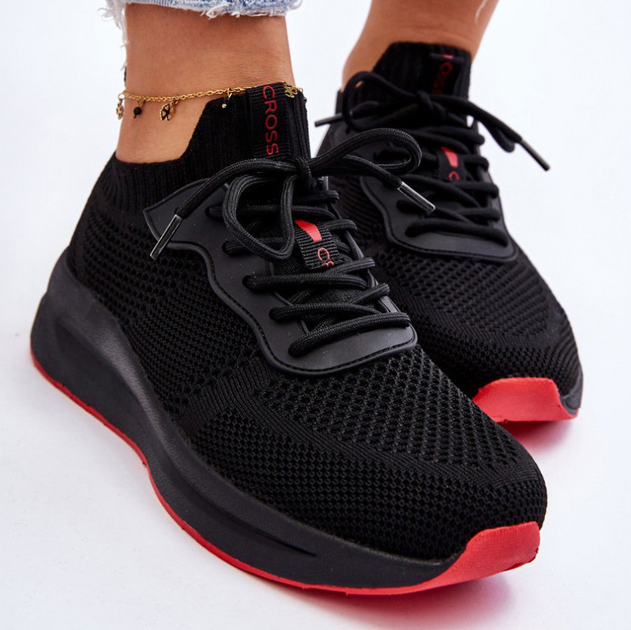 Sneakersy damskie z siatki na platformie do kostki wsuwane Cross Jeans LL2R4032C 39 Czarne (8697319464566) - obraz 7