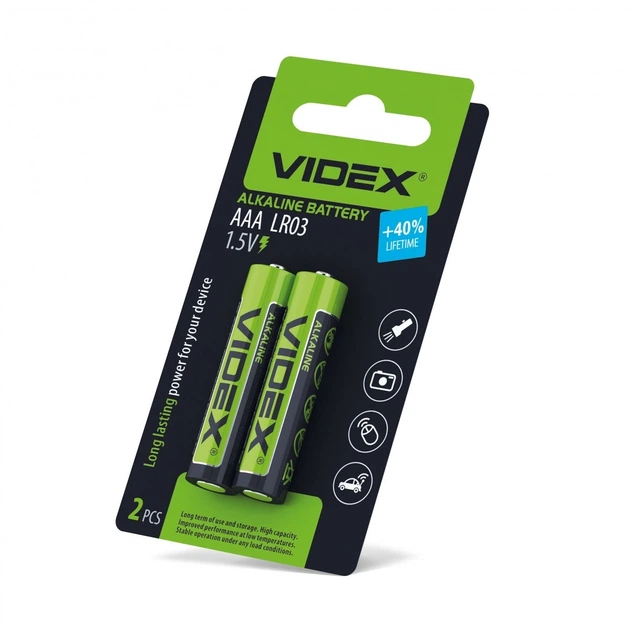 Батарейка лужна Videx LR03/AAA 1шт SMALL BLISTER - Фото 3 Батарейка лужна Videx LR03/AAA 1шт SMALL BLISTER - зображення 3