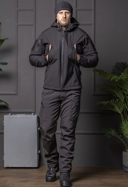 Мужской демисезонный Костюм полиция Softshell с Липучками под Шевроны черный Куртка и брюки S - изображение 1