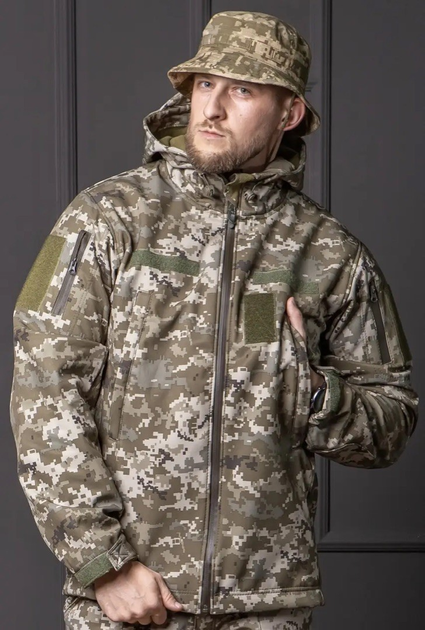 Мужской демисезонный костюм Softshell с Липучками под Шевроны пиксель Куртка и брюки M - изображение 2