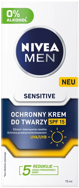 Крем для обличчя Nivea Men Sensitive захисний SPF15 75 мл (4006000008820) - зображення 1