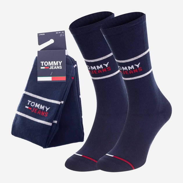 Набір чоловічих шкарпеток високих бавовняних Tommy Hilfiger 701218704002 39-42 2 пари Темно-синій (8720245292634) - зображення 1