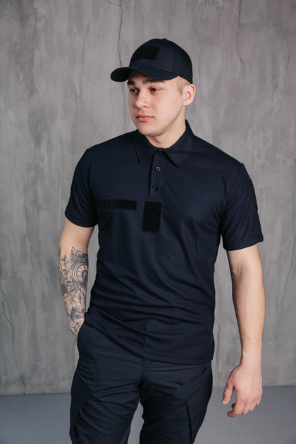 Поло футболка чоловіча для ДСНС з липучками під шеврони темно-синій колір тканина CoolPass 56 - зображення 1