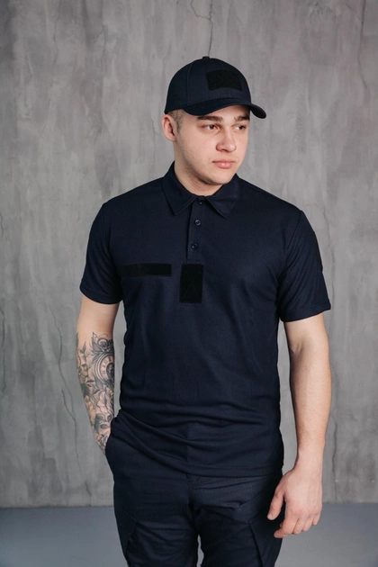 Поло футболка мужская для ДСНС с липучками под шевроны темно-синий цвет ткань CoolPass 48 - изображение 2