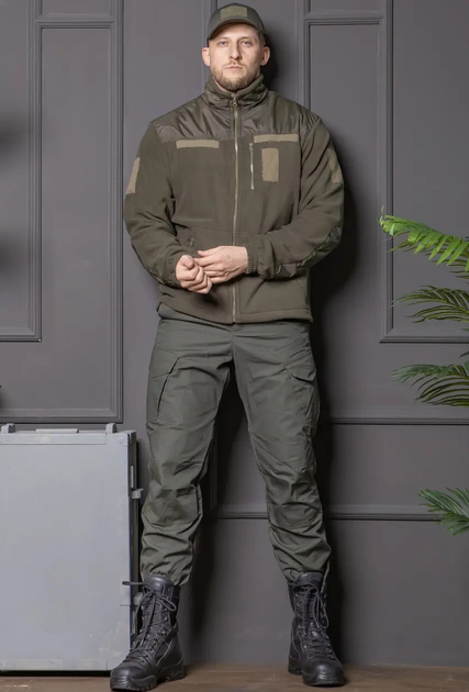 Мужской костюм оливковый Флисовая Кофта и брюки Kayman / Кофта с водонепроницаемыми вставками и липучками под шевроны 52 - изображение 1