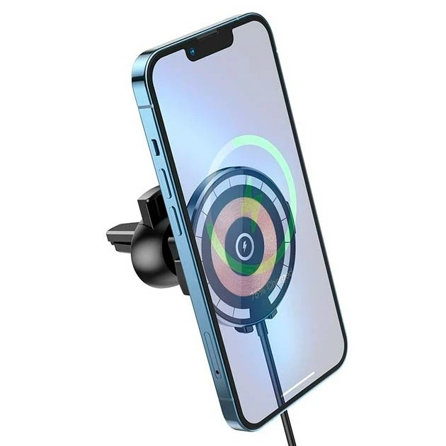 Автотримач з бездротовою зарядкою Hoco CW42 Car Holder на дефлектор АЗУ magnetic car MagSafe 15W для телефону iPhone 12/13/14 Чорний - Фото 6 Автотримач з бездротовою зарядкою Hoco CW42 Car Holder на дефлектор АЗУ magnetic car MagSafe 15W для телефону iPhone 12/13/14 Чорний - изображение 6