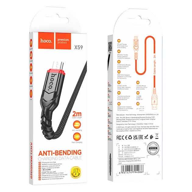 Кабель USB HOCO X59 Victory Micro USB (2.4A) (2M) Чорний - изображение 2