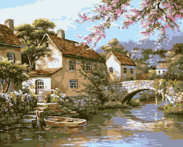 Картина по номерам Деревня на берегу реки 40х50 см Origami (LW3072) - Фото 1 Картина по номерам Деревня на берегу реки 40х50 см Origami (LW3072) - изображение 1
