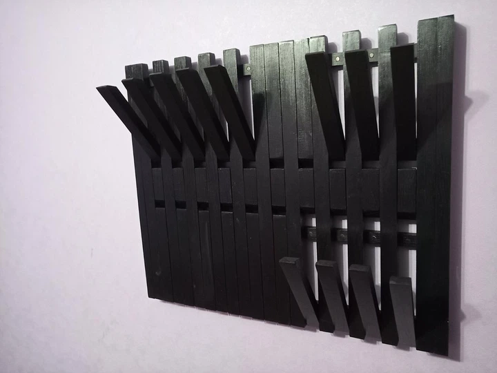 Вешалка настеная с откидними гачками Piano натуральное дерево ручная работа 70х50 Черная - Фото 8 Вешалка настеная с откидними гачками Piano натуральное дерево ручная работа 70х50 Черная - изображение 8