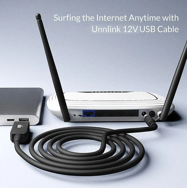 Кабель питания UnnLink USB 2.0 to DC 5.5x2.1 mm 12V 1A для Wi-Fi роутера 1M Black (YM1385) - изображение 6