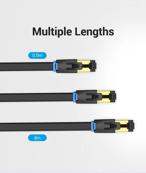 Интернет кабель Vention Flat Cat8 FTP Ethernet сетевой шнур патч-корд 40 Гбит/с 1м Black (YM1638) - изображение 4
